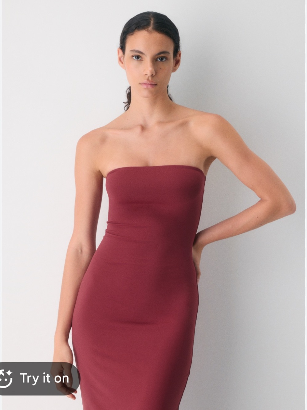 Aritzia Strapless Maxi Tube Contour Dress in Wine